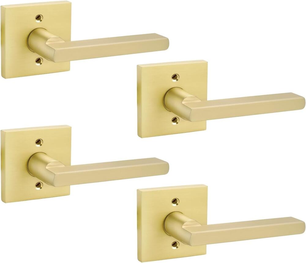 New (4 Pieces) Goldenwarm Brushed Gold Dummy Door Handle/Lever – Non-Turning